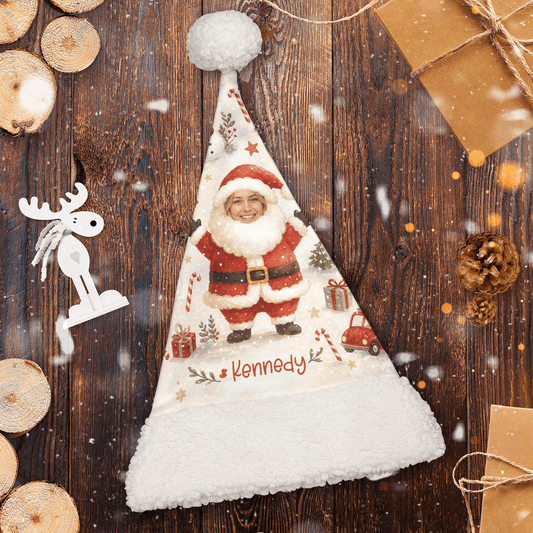 Personalized Photo Face Santa and Reindeer Christmas hat, view 2
