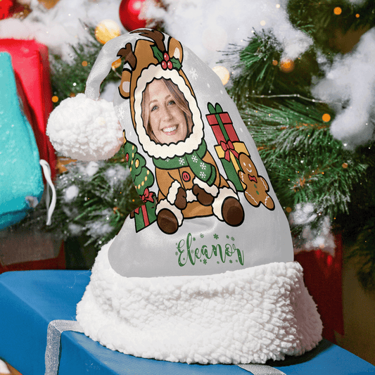 Personalized Photo Face Reindeer Costume Christmas hat with custom photo and name