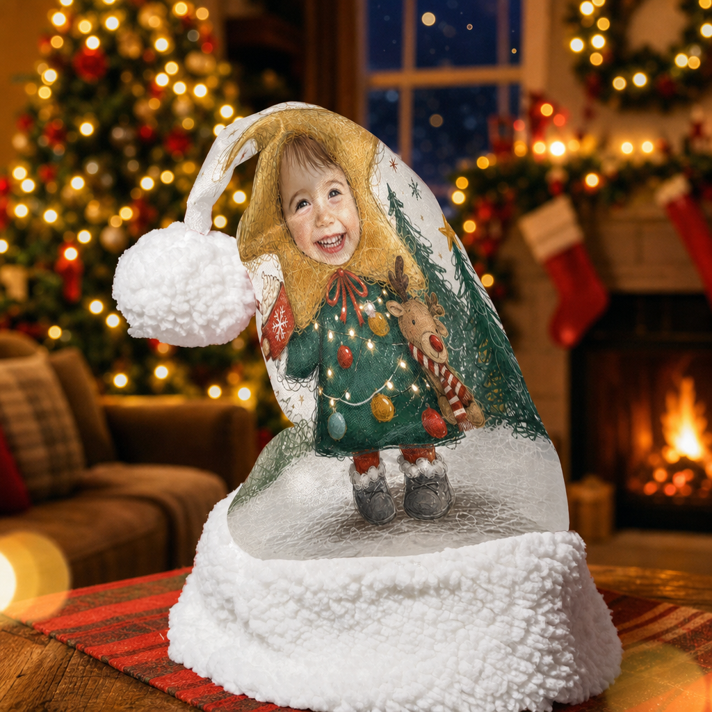 Personalized Photo Face Reindeer Tree Dress Christmas hat, view 3