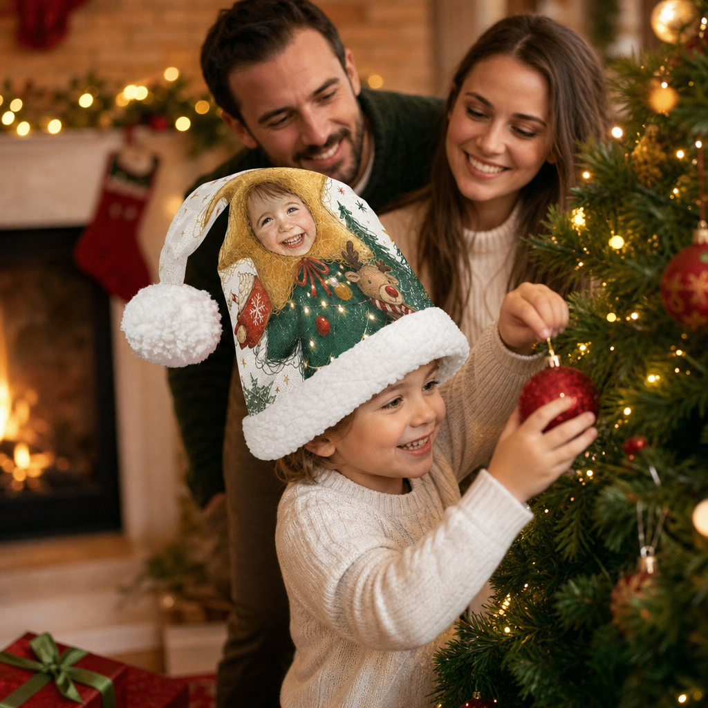 Personalized Photo Face Reindeer Tree Dress Christmas hat, view 5