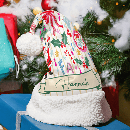 Personalized Fa La La Candy Cane Christmas hat with custom name