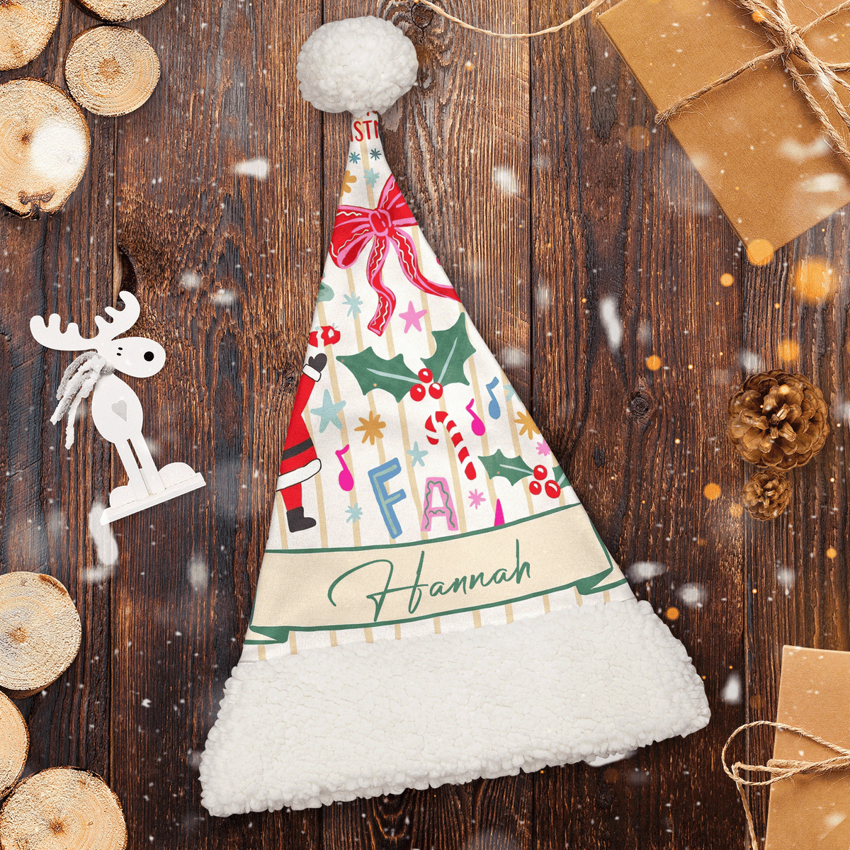 Personalized Fa La La Candy Cane Christmas hat, view 2