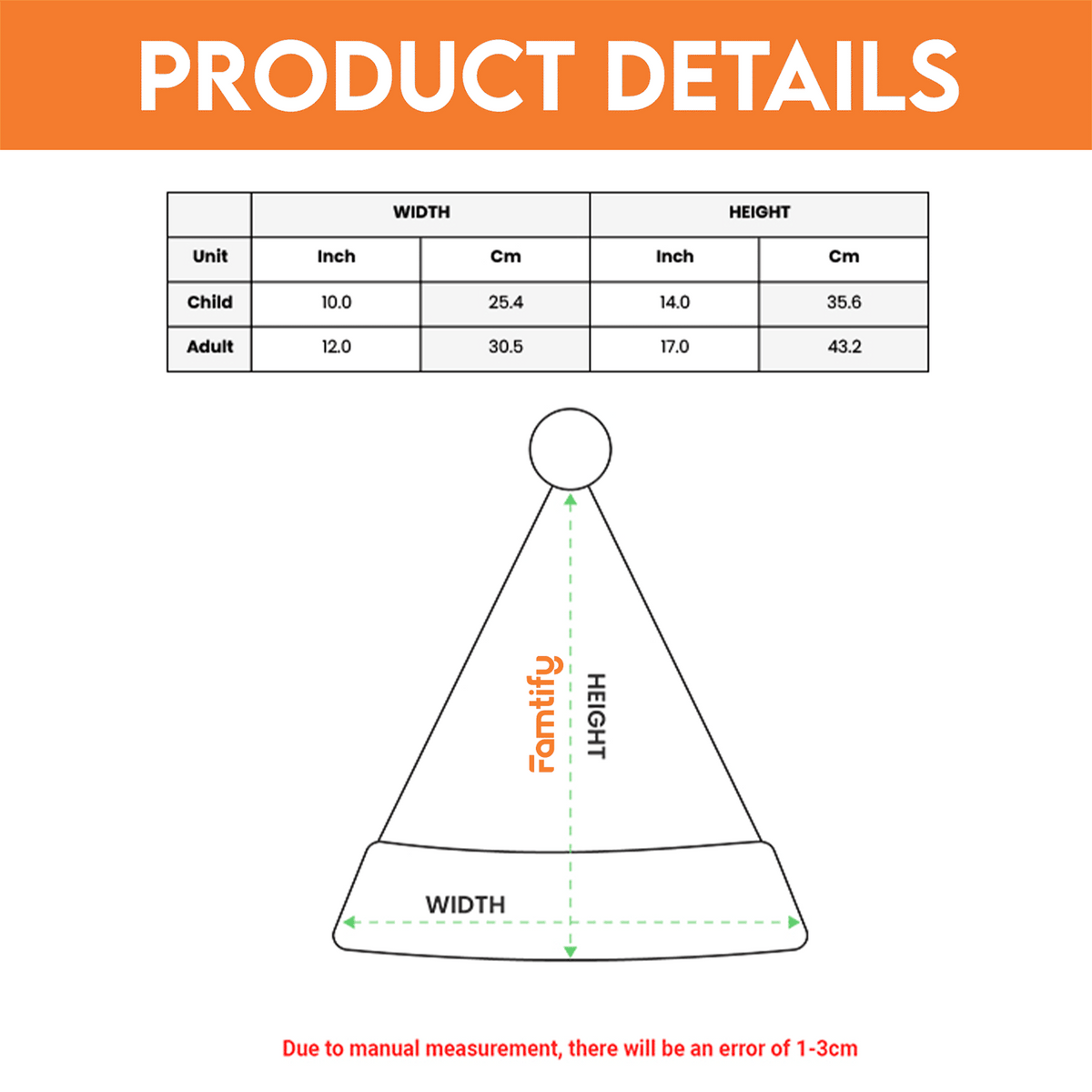 Christmas Santa hat size guide