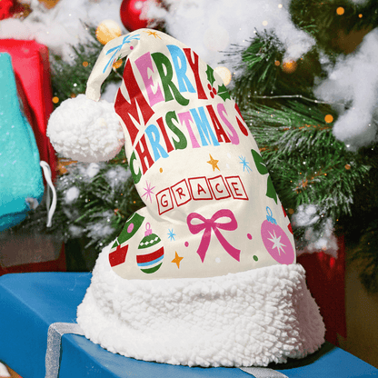 Personalized Merry Christmas Ornament Bow Christmas hat with custom name