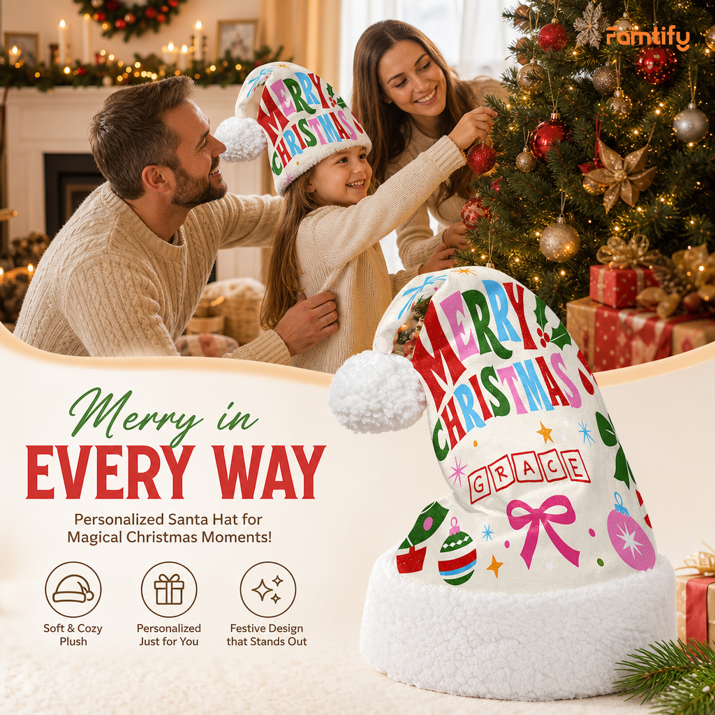 Personalized Merry Christmas Ornament Bow Christmas hat, view 3