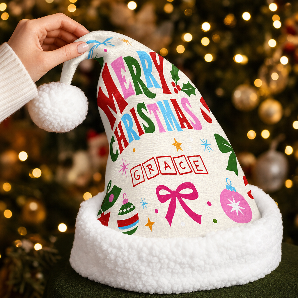 Personalized Merry Christmas Ornament Bow Christmas hat, view 4