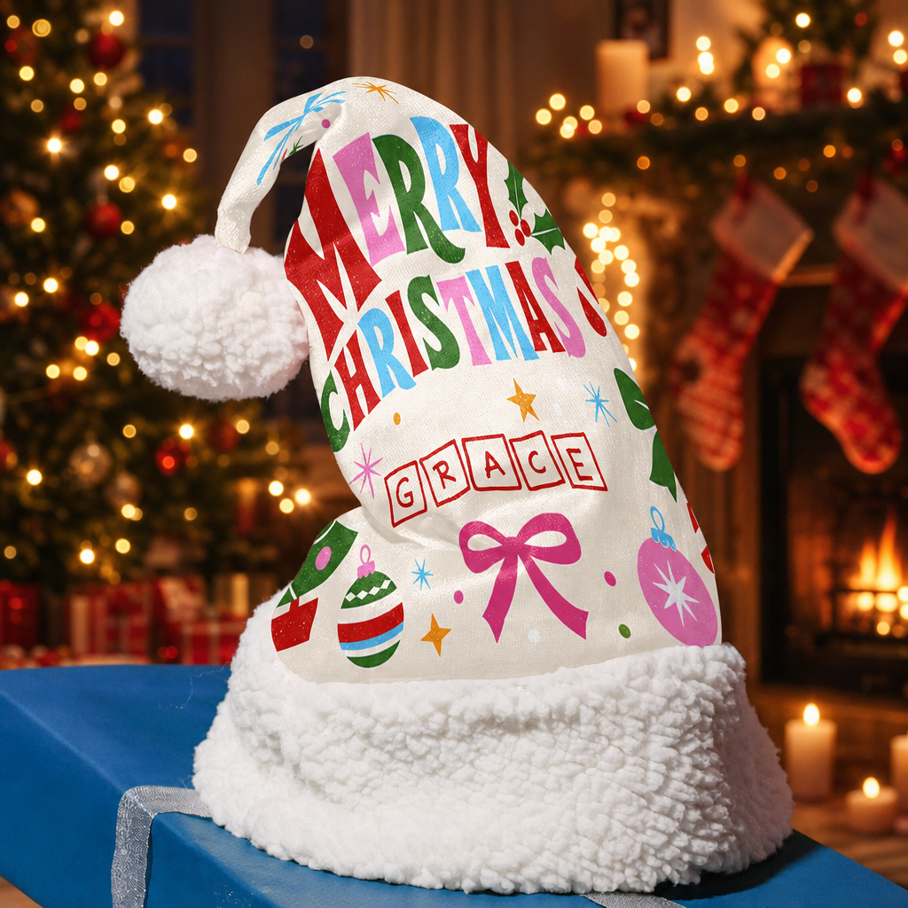 Personalized Merry Christmas Ornament Bow Christmas hat, view 6