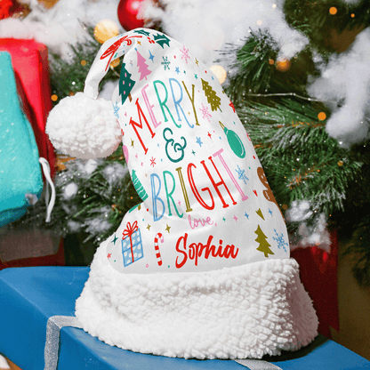 Personalized Merry and Bright Love Christmas hat with custom name