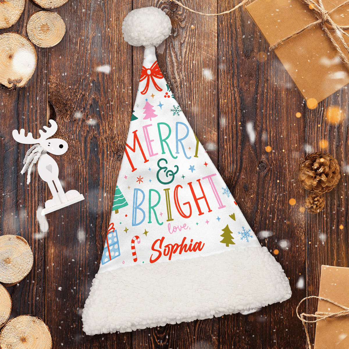 Personalized Merry and Bright Love Christmas hat, view 2