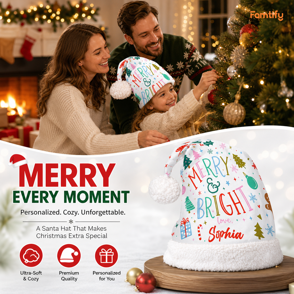 Personalized Merry and Bright Love Christmas hat, view 3