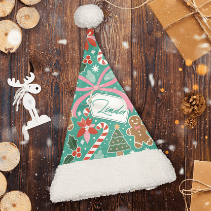 Personalized Gingerbread Candy Cane Bow Christmas hat, view 2