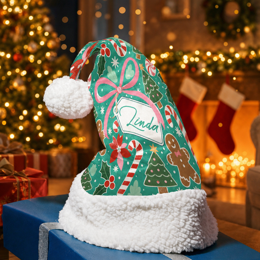 Personalized Gingerbread Candy Cane Bow Christmas hat, view 4