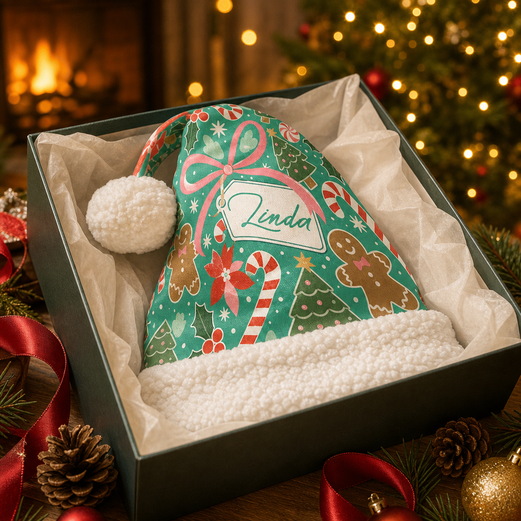 Personalized Gingerbread Candy Cane Bow Christmas hat, view 7