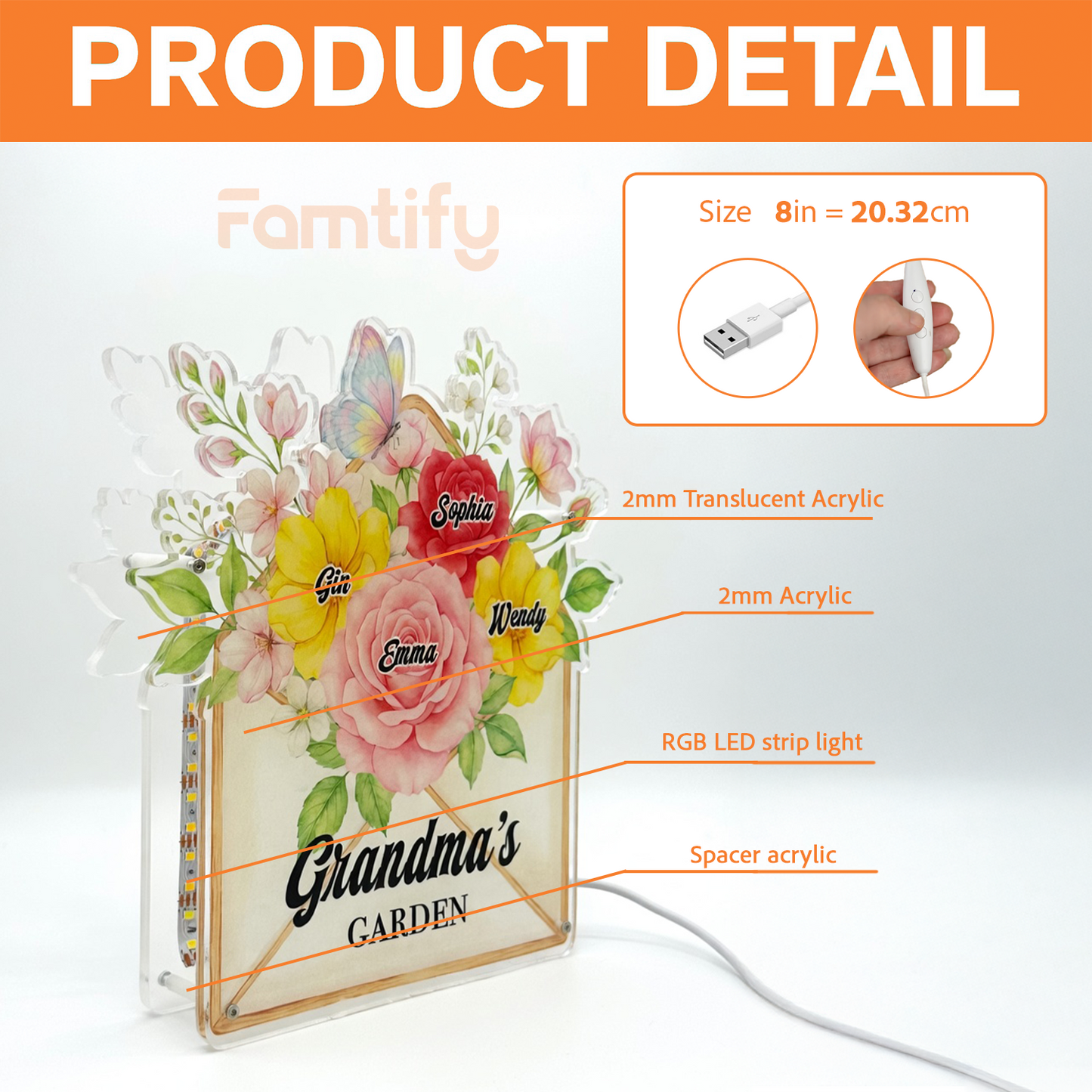 First Mother’s Day MOM Plaque – Personalized Acrylic Light Box Keepsake