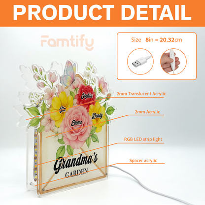 Personalized Mom and Child Flower Vase Night Light Box – Custom Acrylic LED Sign – Mother’s Day Gift