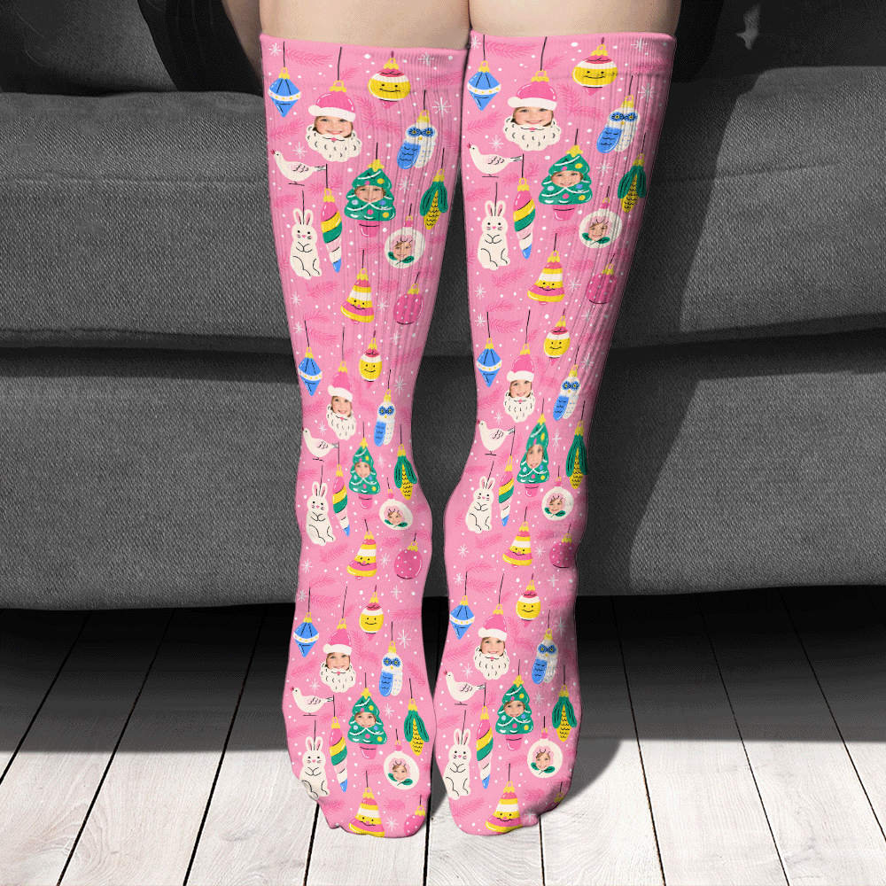 Personalized Face Photo Ornament Characters Christmas Socks, view 2
