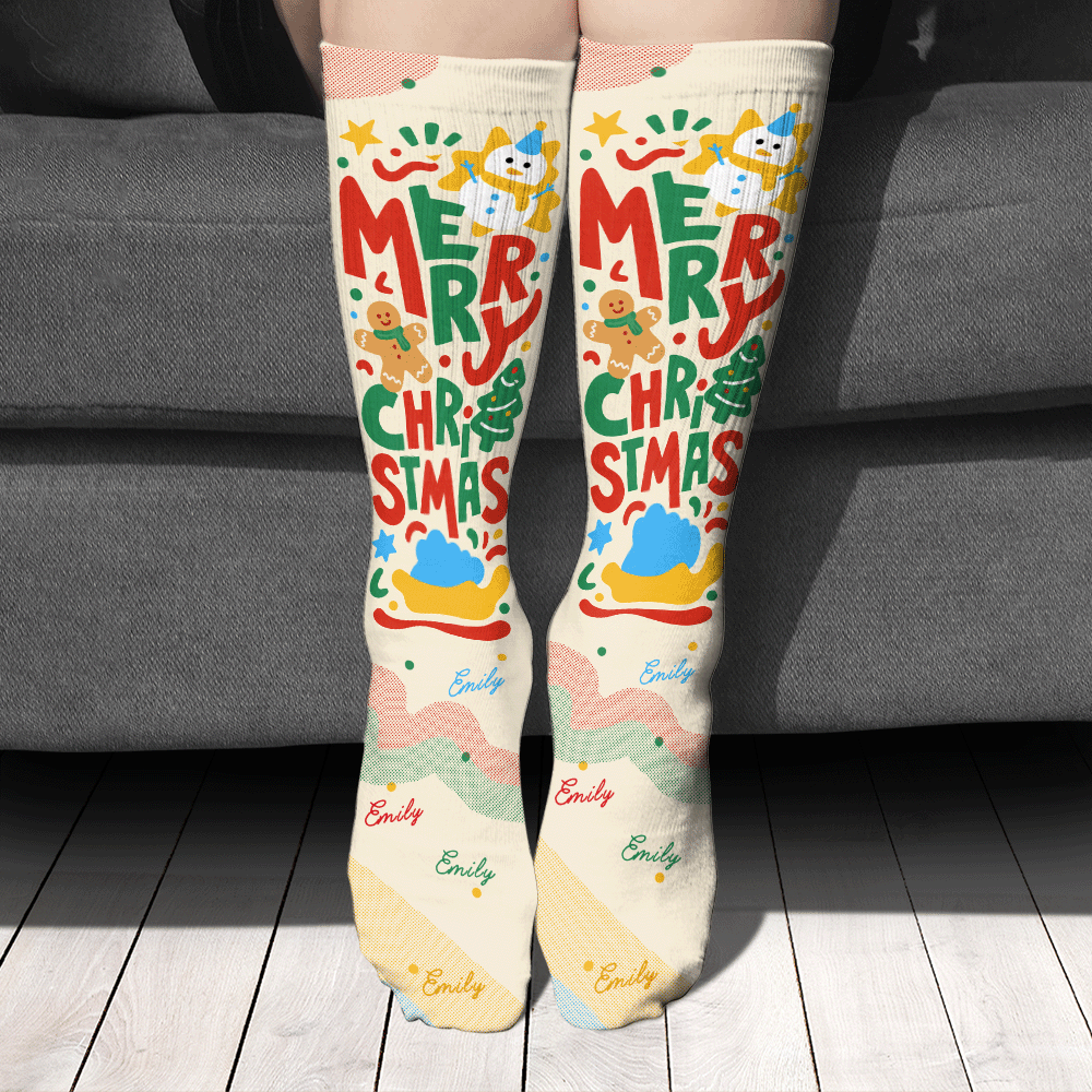Personalized Merry Christmas Lettering Socks, view 2