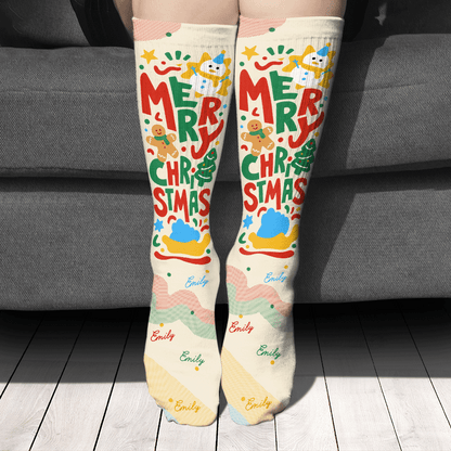 Personalized Merry Christmas Lettering Socks, view 2
