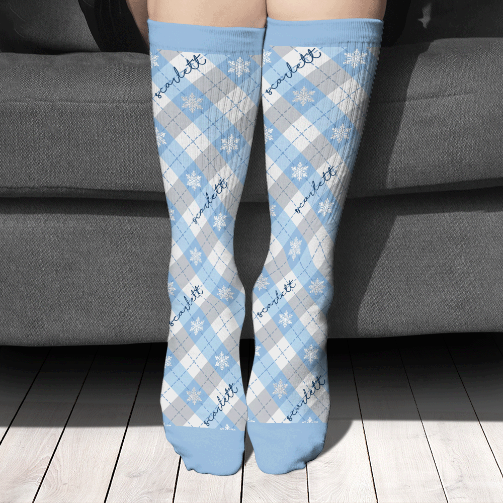Personalized Argyle Heart Snowflake Christmas Socks, view 3
