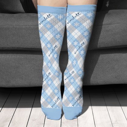 Personalized Argyle Heart Snowflake Christmas Socks, view 3