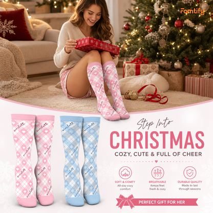 Personalized Argyle Heart Snowflake Christmas Socks, view 4
