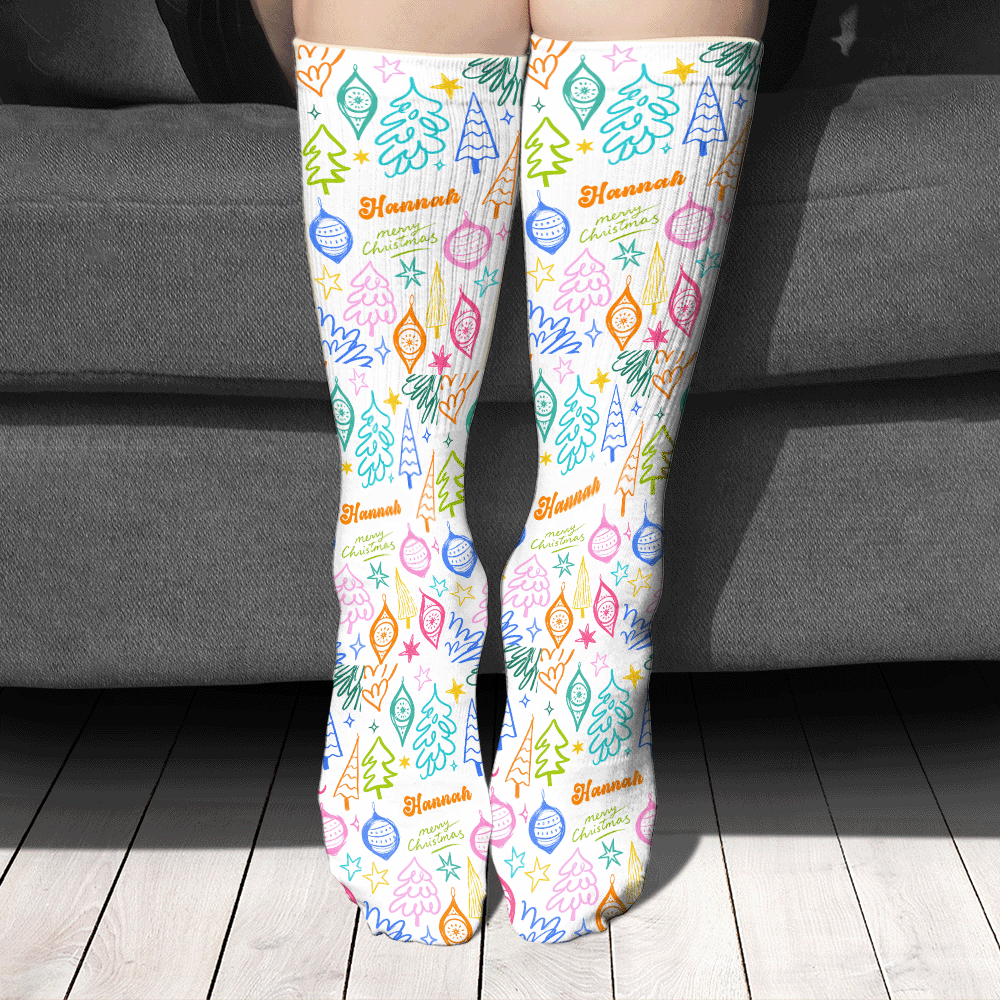 Personalized Doodle Christmas Tree Ornament Socks, view 2