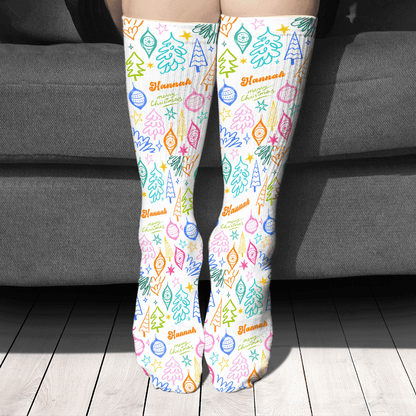 Personalized Doodle Christmas Tree Ornament Socks, view 2