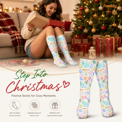 Personalized Doodle Christmas Tree Ornament Socks, view 3