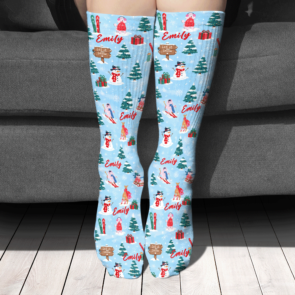 Personalized Snowman Cardinal Christmas Socks, view 2
