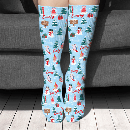 Personalized Snowman Cardinal Christmas Socks, view 2