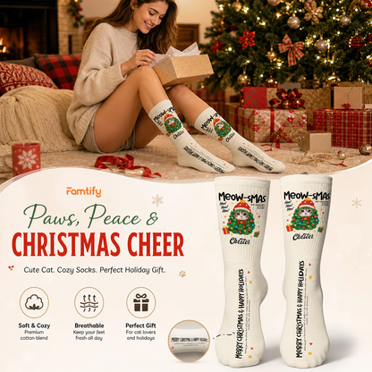 Personalized Meow-sMAS Cat Photo Christmas Socks, view 3