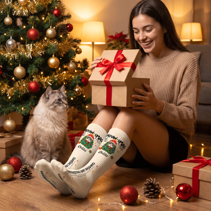 Personalized Meow-sMAS Cat Photo Christmas Socks, view 7