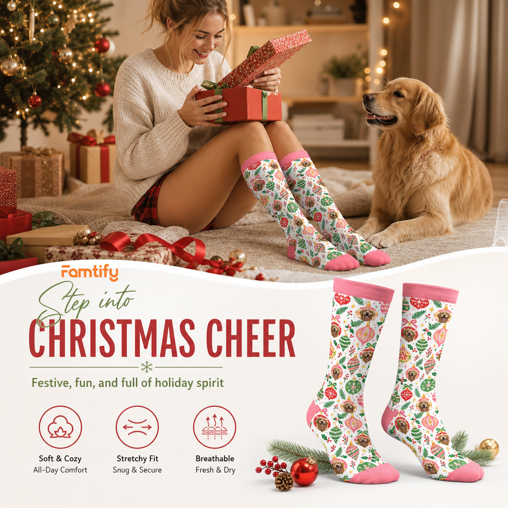 Personalized Dog Photo Christmas Ornament Socks, view 3