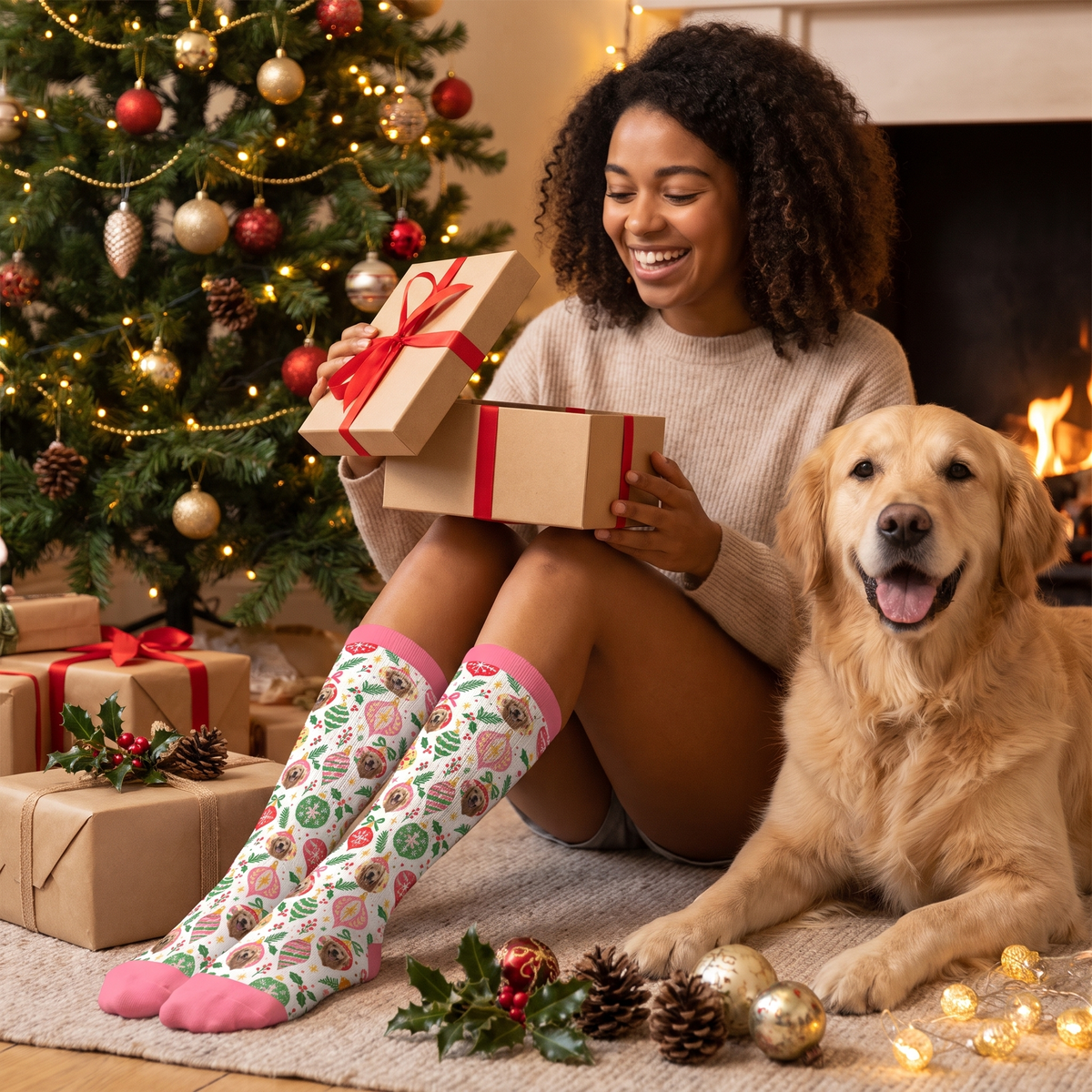 Personalized Dog Photo Christmas Ornament Socks, view 5