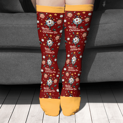 Personalized Rockin Around the Christmas Tee Golf Photo Socks, view 2