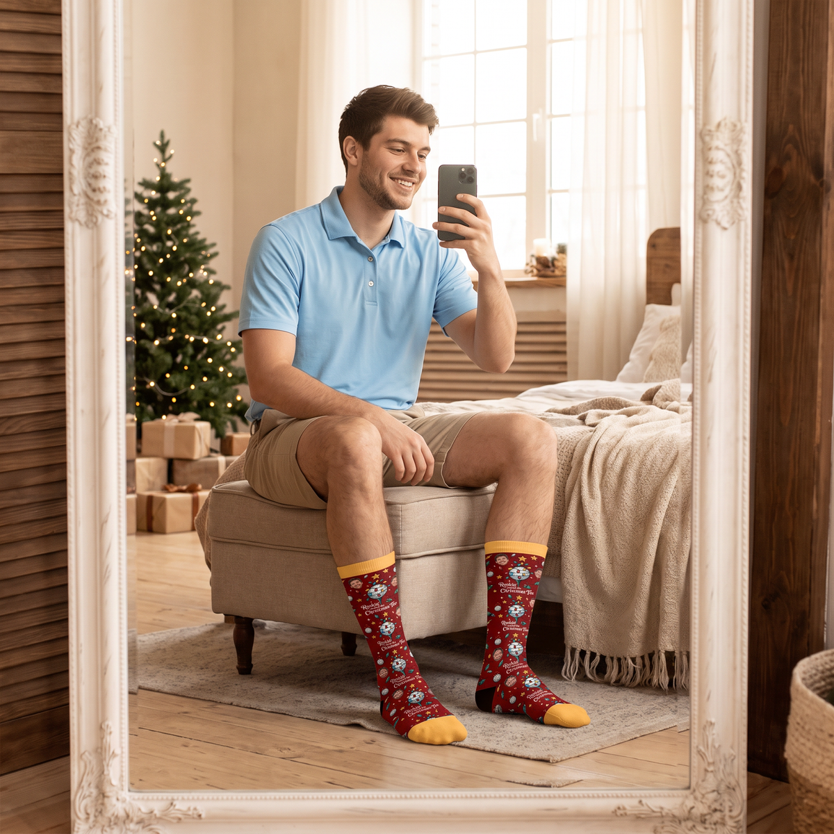 Personalized Rockin Around the Christmas Tee Golf Photo Socks, view 4