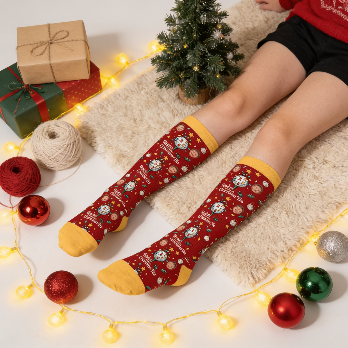 Personalized Rockin Around the Christmas Tee Golf Photo Socks, view 6
