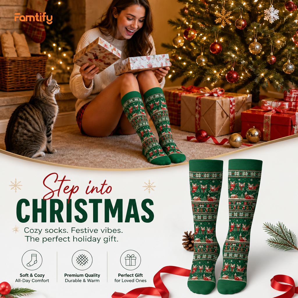 Personalized Cat Photo Ugly Sweater Christmas Socks, view 3