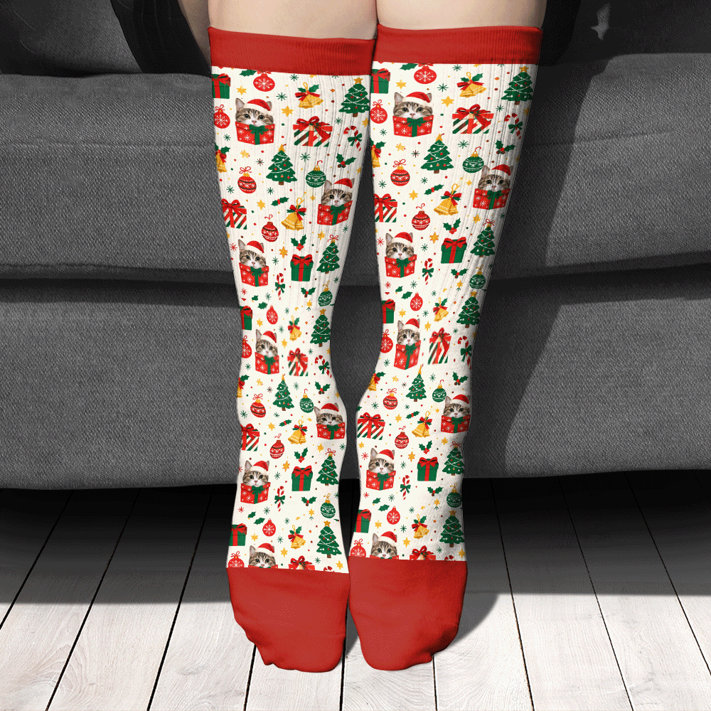 Personalized Cat Photo Gift Box Christmas Socks, view 2