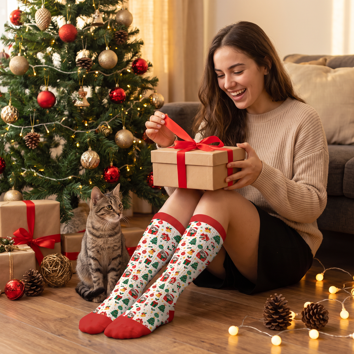 Personalized Cat Photo Gift Box Christmas Socks, view 5