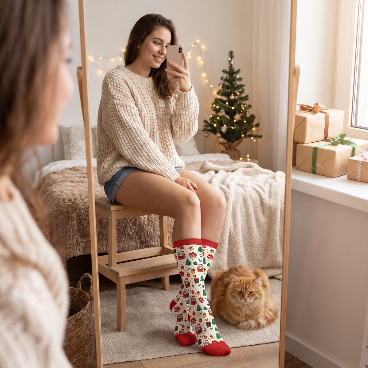 Personalized Cat Photo Gift Box Christmas Socks, view 7