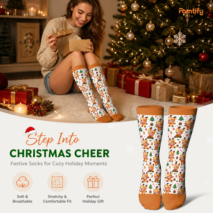 Personalized Kids Face Photo Reindeer Costume Christmas Socks, view 3