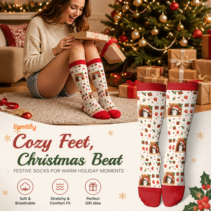 Personalized Cat Photo Fireplace Christmas Socks, view 3