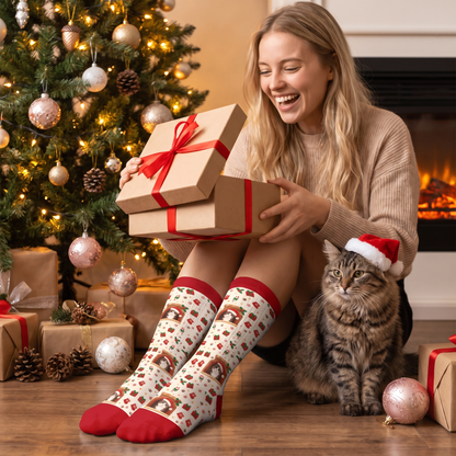 Personalized Cat Photo Fireplace Christmas Socks, view 4