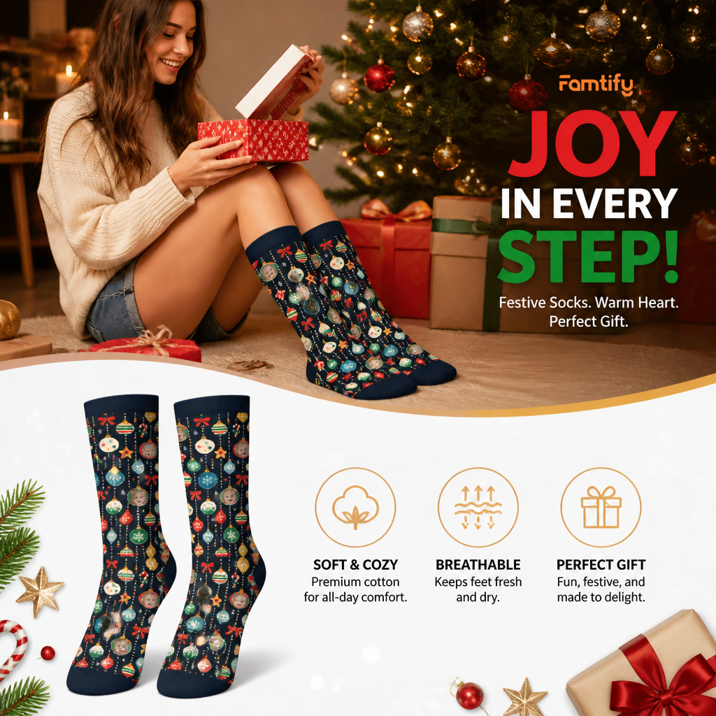 Personalized Face Photo Ornament Garland Christmas Socks, view 3