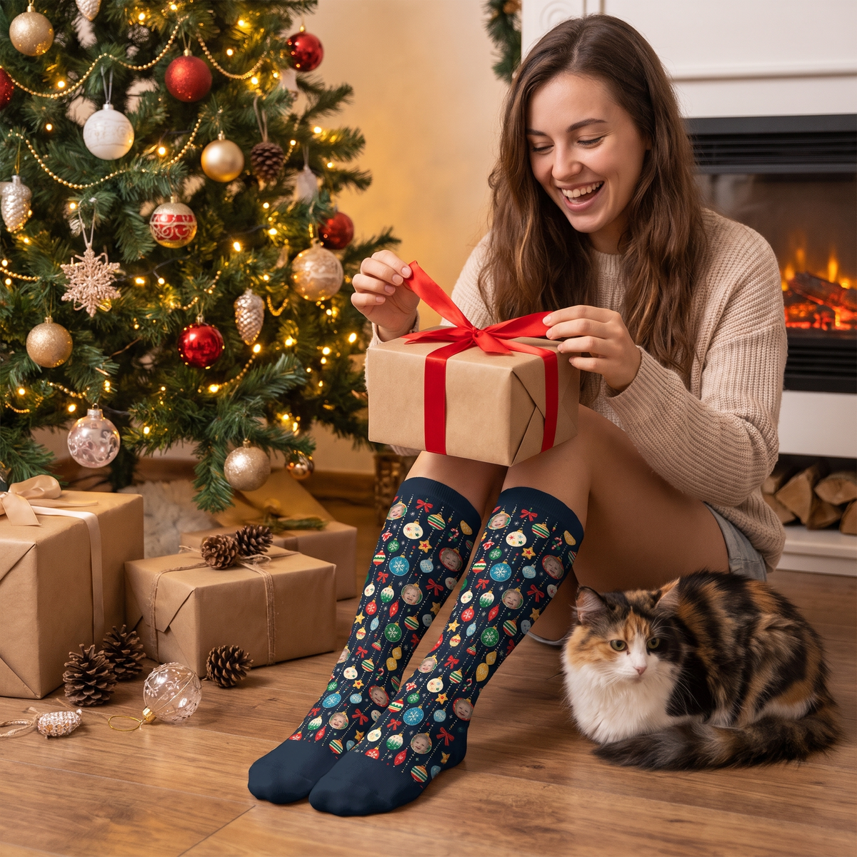 Personalized Face Photo Ornament Garland Christmas Socks, view 6