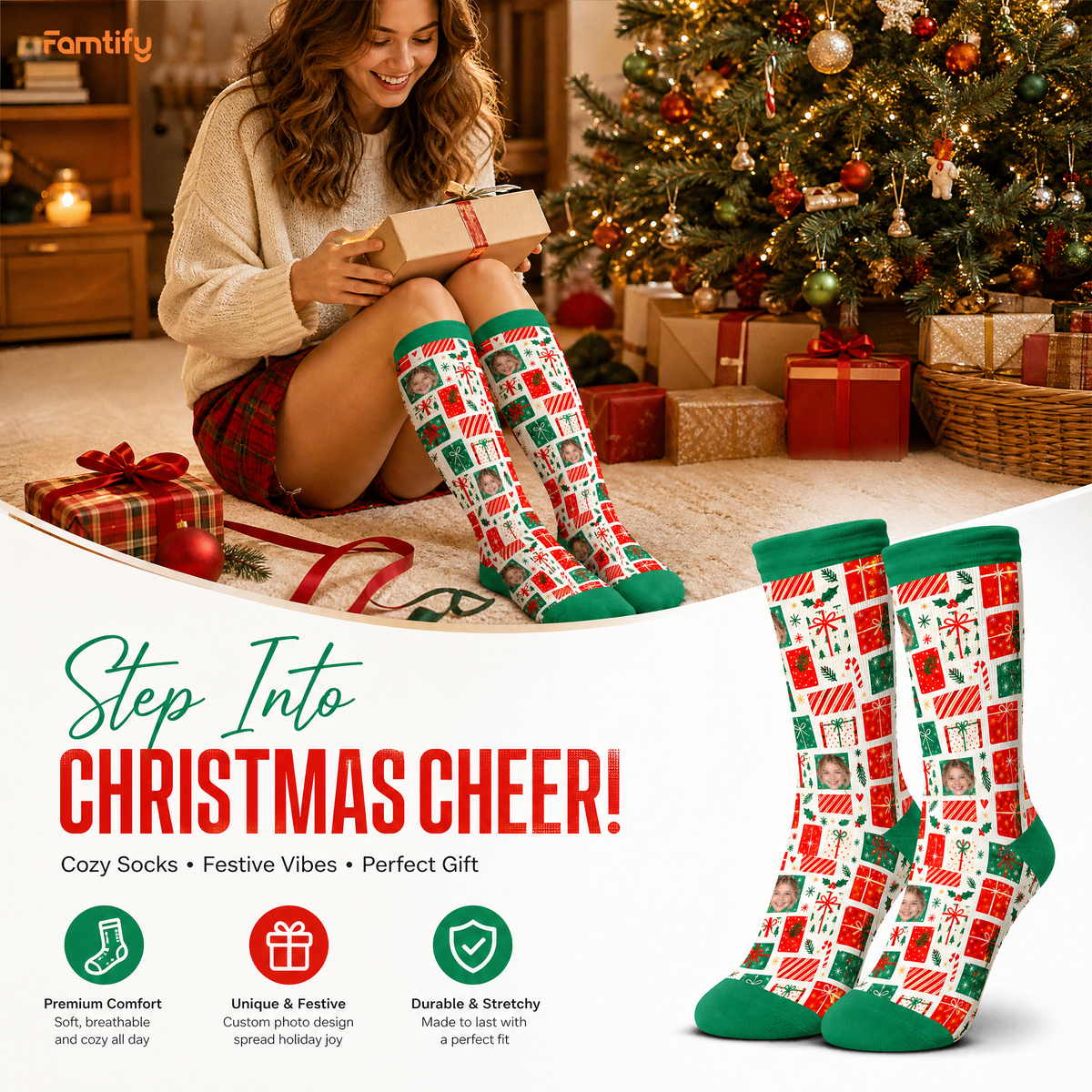 Personalized Face Photo Christmas Gift Box Socks, view 3