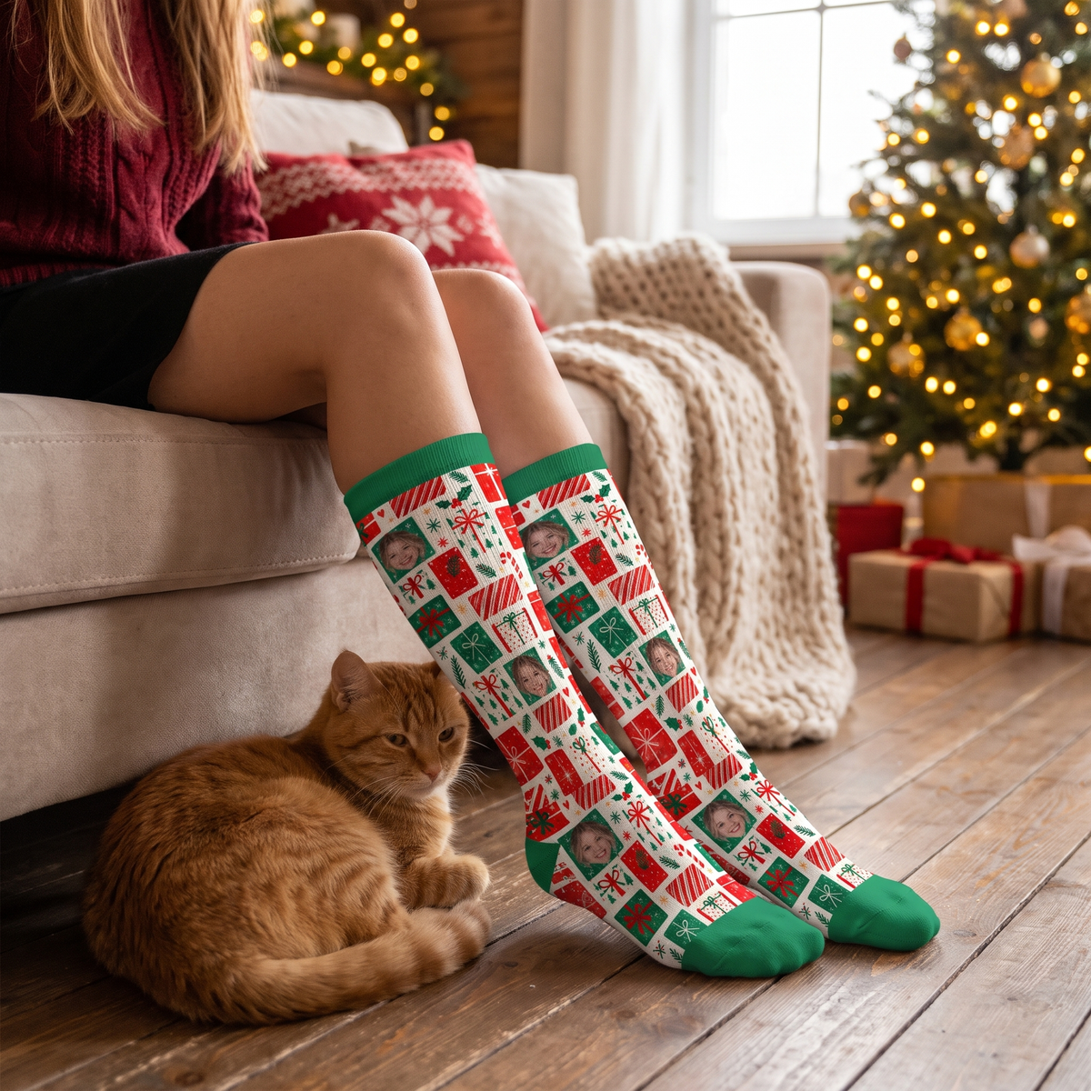 Personalized Face Photo Christmas Gift Box Socks, view 4