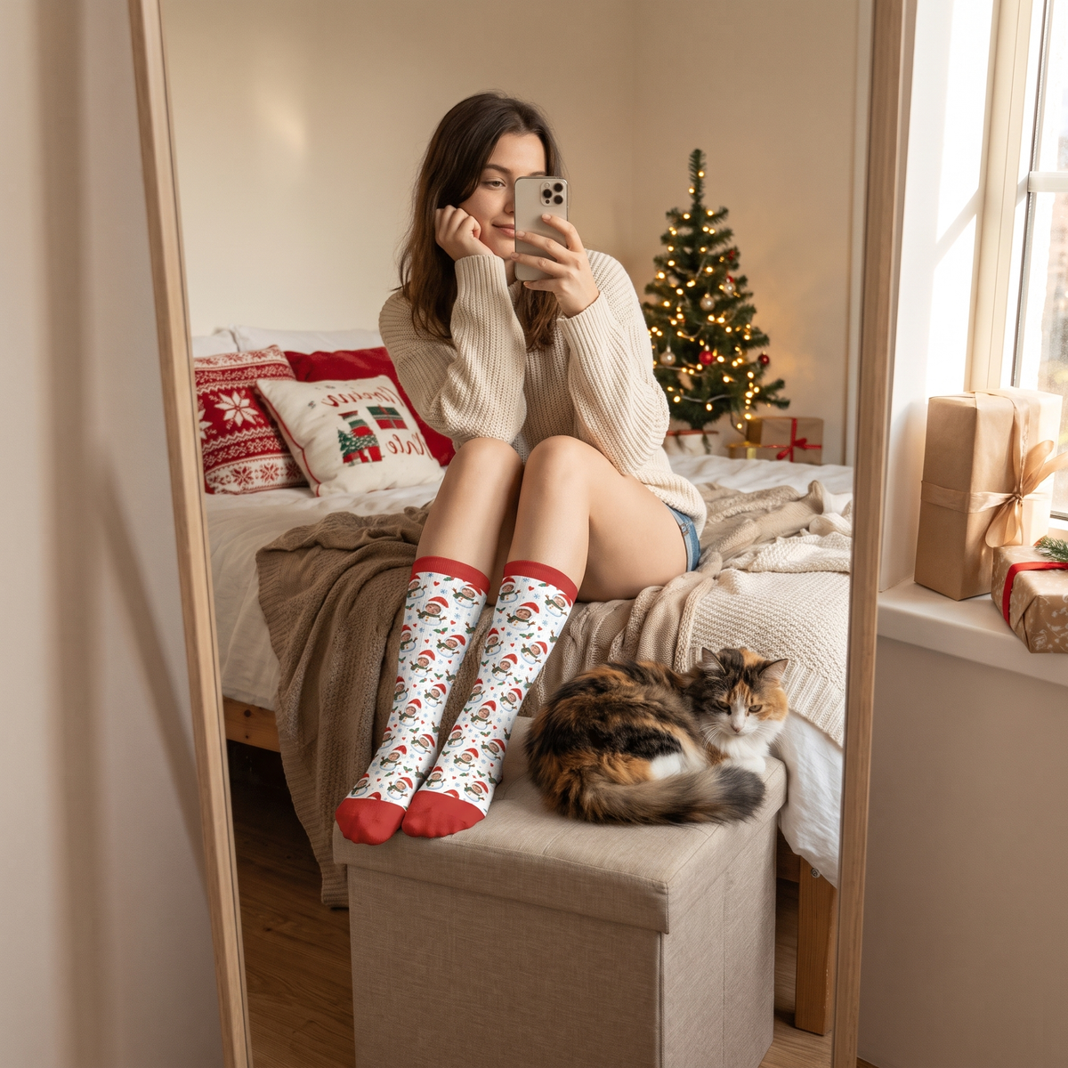 Personalized Face Photo Snowman Christmas Socks, view 5