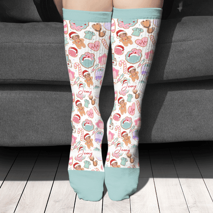 Personalized Nurse Gingerbread Cookie Face Photo Christmas Socks, view 2